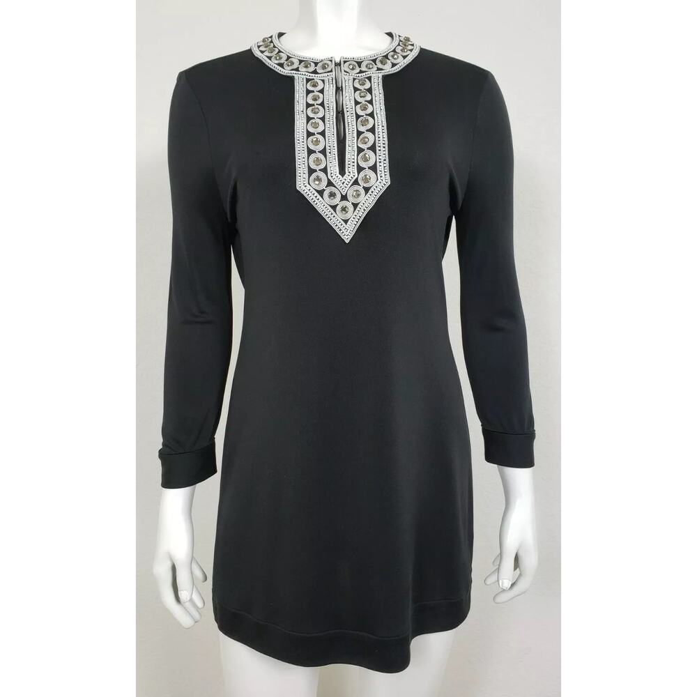 Tory Burch 100% Silk Tunic Top with Crystal Embellishment